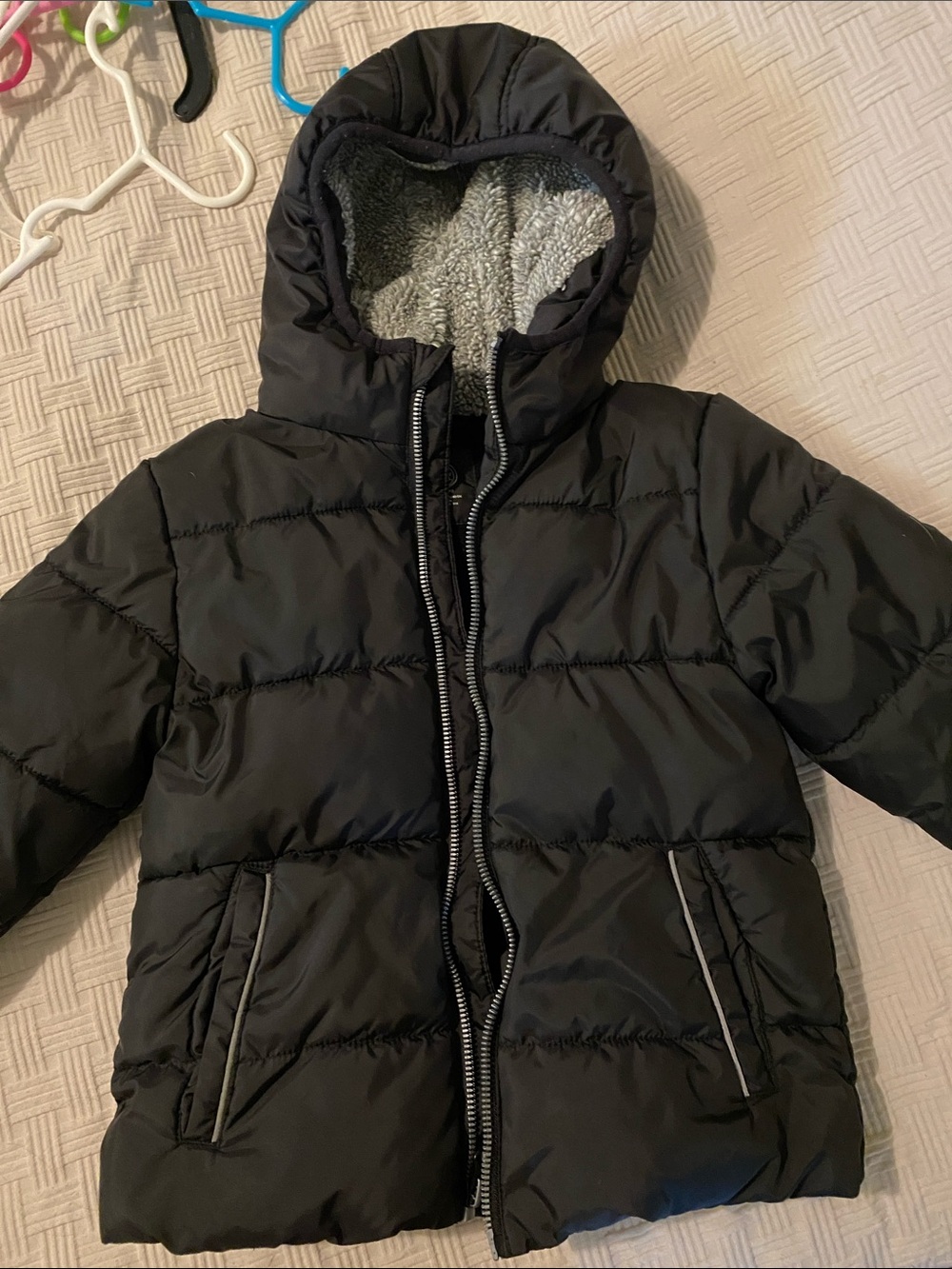 Kids 3t Black Puffer Hooded Coat with Sherpa Lining